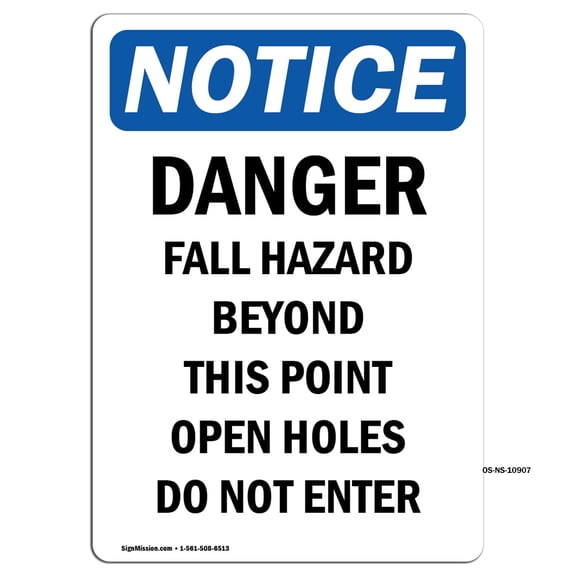 OSHA Notice Sign - Danger Fall Hazard Beyond This | Plastic Sign | Protect Your Business, Construction Site, Warehouse & Shop Area | Made in the USA