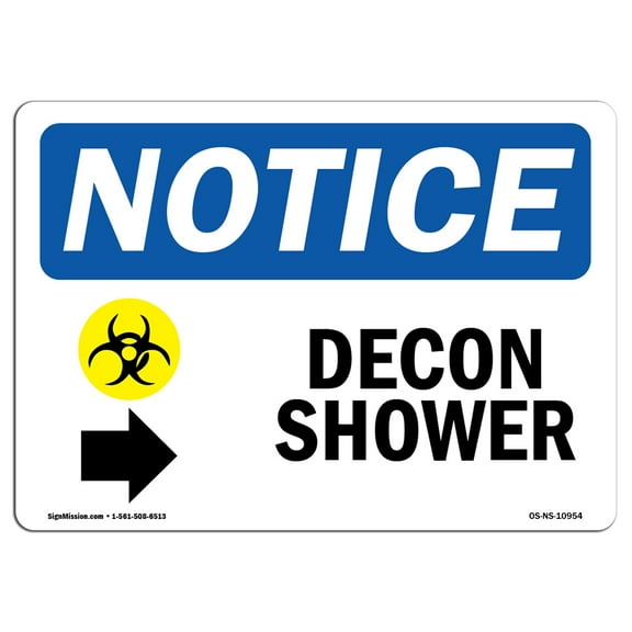 OSHA Notice Sign - Decon Shower [Right Arrow] Sign With Symbol | Decal | Protect Your Business, Construction Site |  Made in the USA
