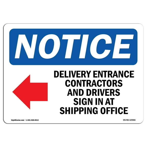 OSHA Notice Sign - Delivery Entrance Contractors | Plastic Sign | Protect Your Business, Construction Site, Warehouse & Shop Area |  Made in the USA