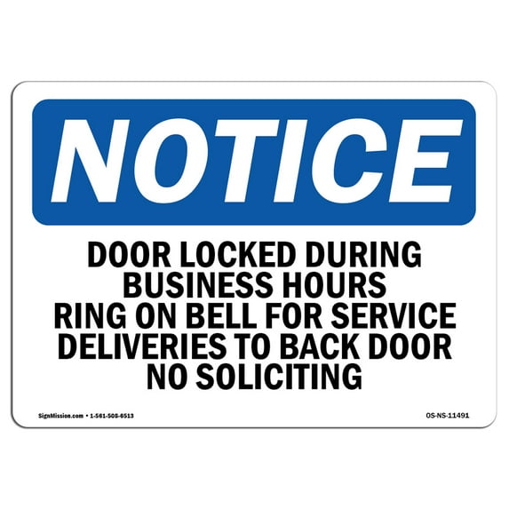 OSHA Notice Sign - Door Locked During Business Hours Ring Bell | Decal | Protect Your Business, Construction Site | Made in the USA