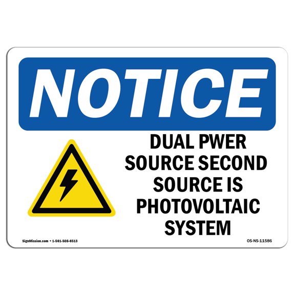 OSHA Notice Sign - Dual Power Source Second Source | Plastic Sign | Protect Your Business, Construction Site, Warehouse & Shop Area |  Made in the USA