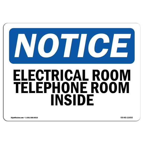 OSHA Notice Sign - Electrical Room Telephone Room Inside | Plastic Sign | Protect Your Business, Construction Site, Warehouse & Shop Area | Made in the USA