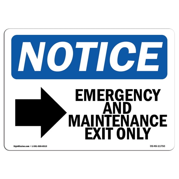 OSHA Notice Sign - Emergency And Maintenance Exit Sign With Symbol | Decal | Protect Your Business, Construction Site |  Made in the USA