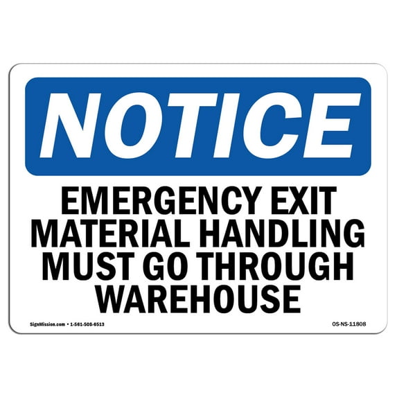 OSHA Notice Sign - Emergency Exit Material Handling Must Go | Plastic Sign | Protect Your Business, Work Site, Warehouse & Shop Area | Made in the USA