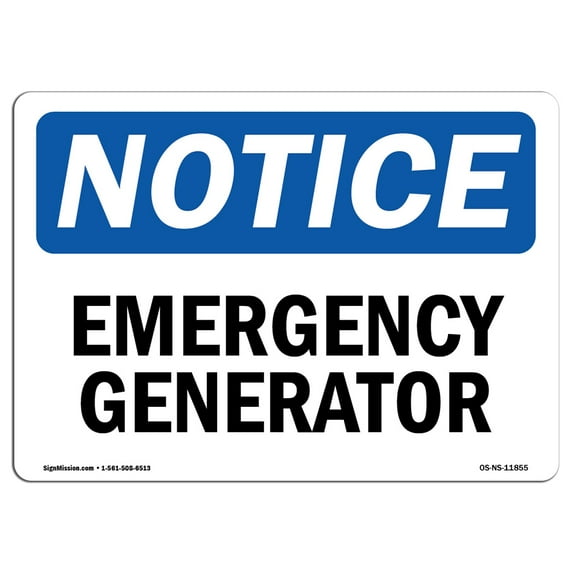 OSHA Notice Sign - Emergency Generator | Plastic Sign | Protect Your Business, Construction Site, Warehouse & Shop Area | Made in the USA