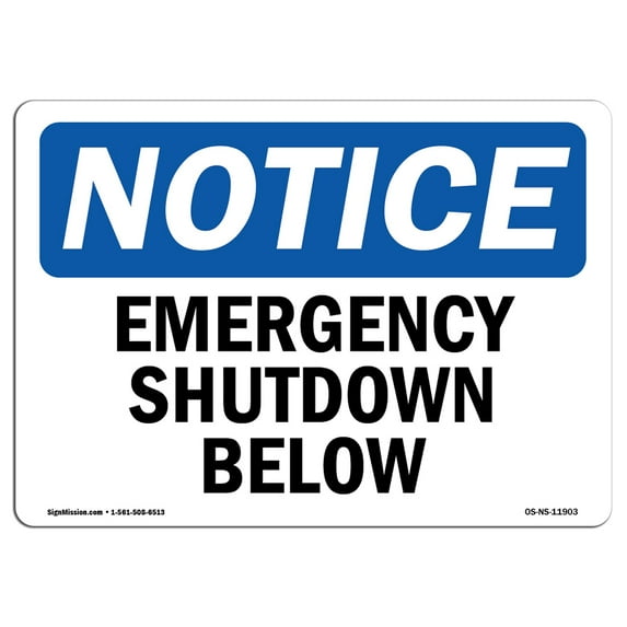 OSHA Notice Sign - Emergency Shutoff Below | Decal | Protect Your Business, Construction Site, Warehouse & Shop Area | Made in the USA