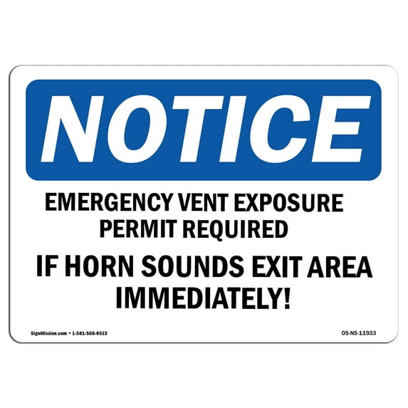 OSHA Notice Sign - Emergency Venting Exposure Permit Required | Decal | Protect Your Business, Construction Site | Made in the USA