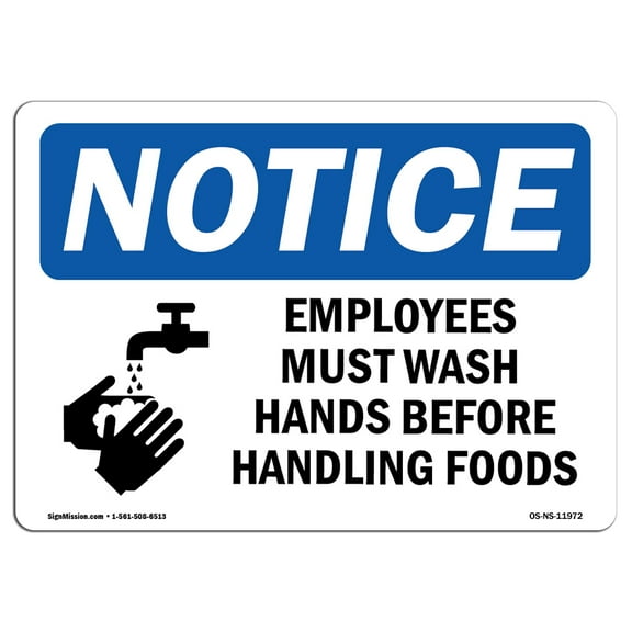 OSHA Notice Sign - Employees Must Wash Hands Before Sign With Symbol | Decal | Protect Your Business, Construction Site | Made in the USA