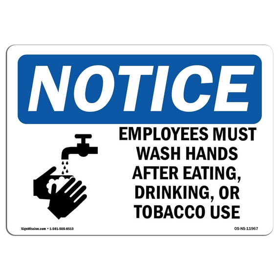 OSHA Notice Sign - Employees Must Wash Hands After | Plastic Sign | Protect Your Business, Construction Site, Warehouse & Shop Area | Made in the USA
