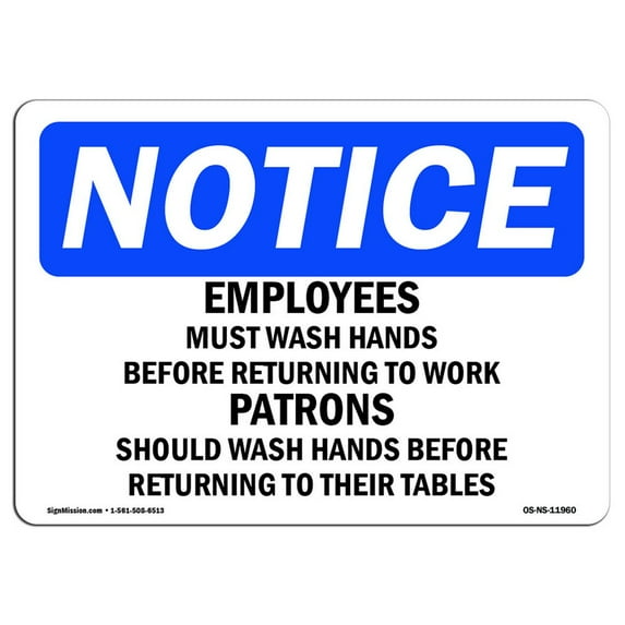 OSHA Notice Sign - Employees And Patrons Wash Hands | 36" X 60" Banner | Protect your Business, Class Room, Office & Interior Surroundings | Made in The USA