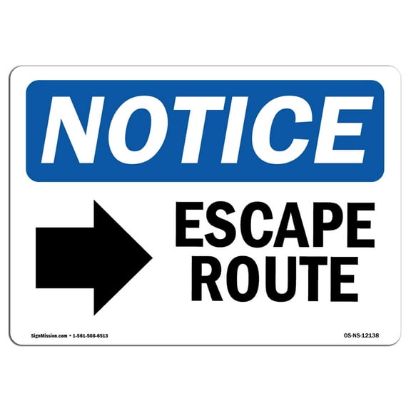 OSHA Notice Sign - Escape Route [Right Arrow] Sign With Symbol | Decal | Protect Your Business, Construction Site |  Made in the USA