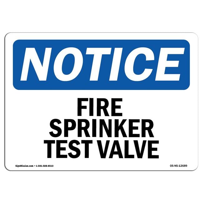 Fire Sprinkler Inspection Sign OSHA Notice Sign - Fire Sprinkler Test Valve Sign - Walmart.com