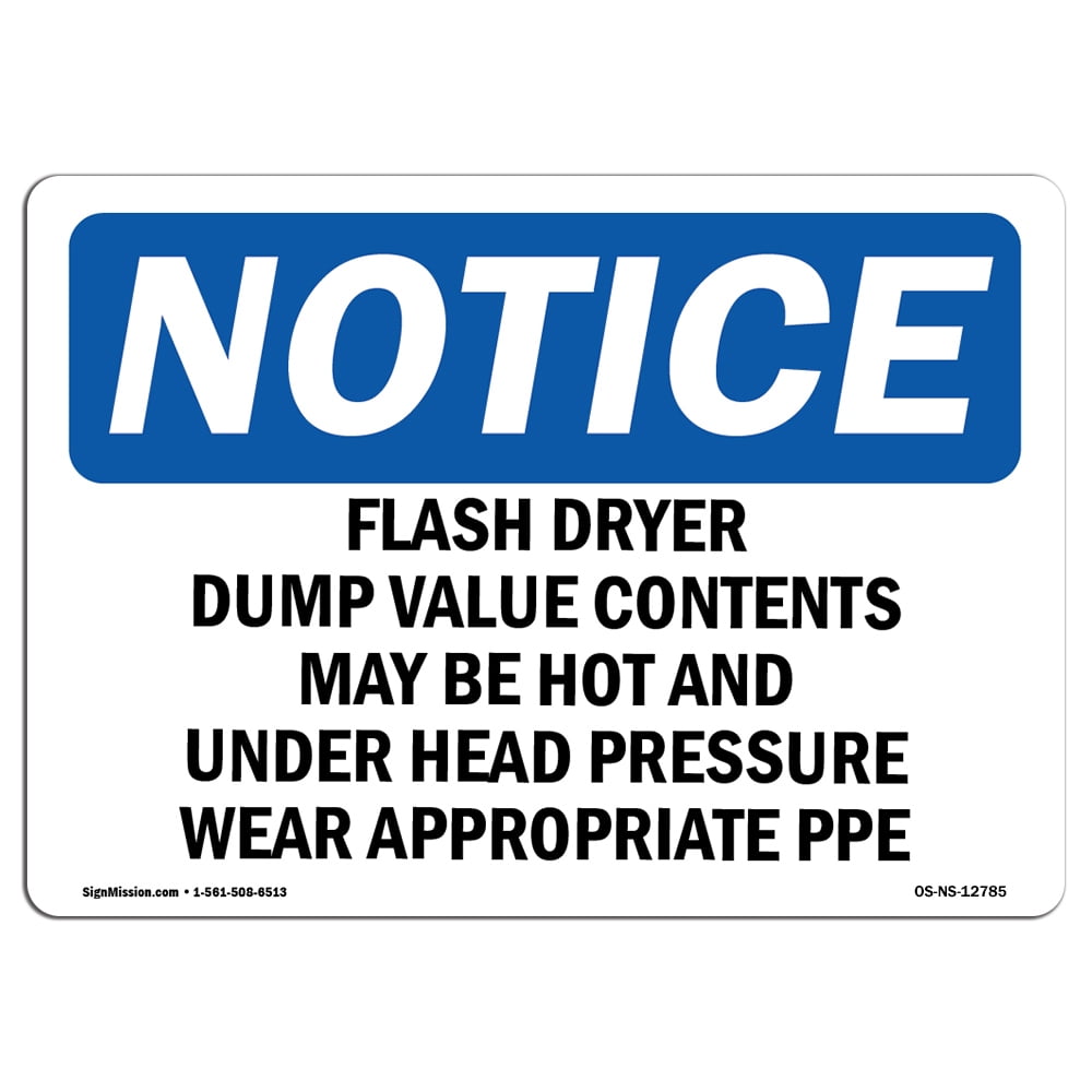 Store Sign Flashcard OSHA Notice Sign - Flash Dryer Dump Valve Contents May Be Hot ...