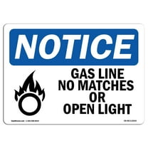 OSHA Notice Sign - Gas Line No Matches Or Open Lights Sign With Symbol | Decal | Protect Your Business, Work Site | Made in the USA