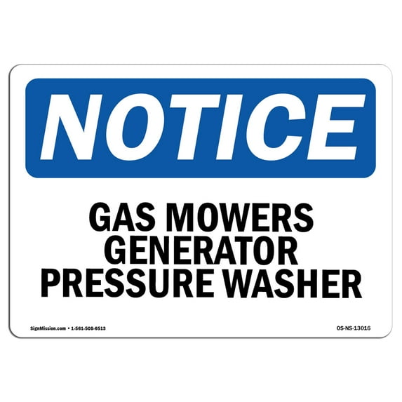 OSHA Notice Sign - Gas Mowers Generator Pressure Washer | Decal | Protect Your Business, Construction Site, Warehouse | Made in the USA