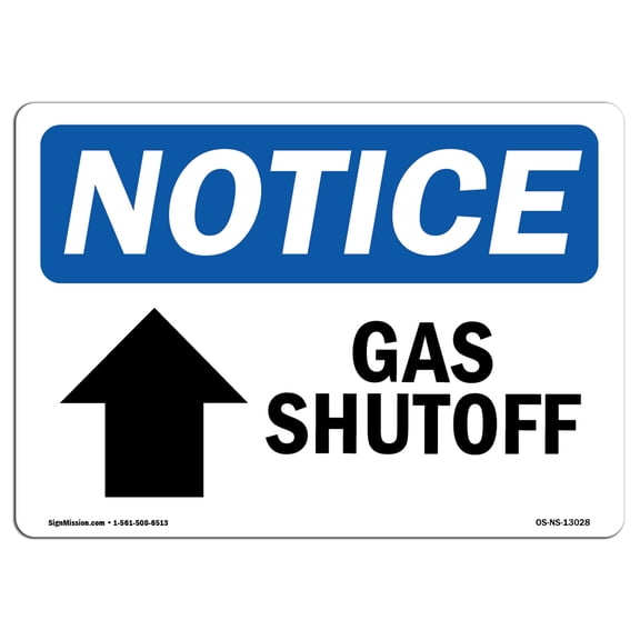 OSHA Notice Sign - Gas Shutoff [Up Arrow] Sign With Symbol | Decal | Protect Your Business, Construction Site |  Made in the USA