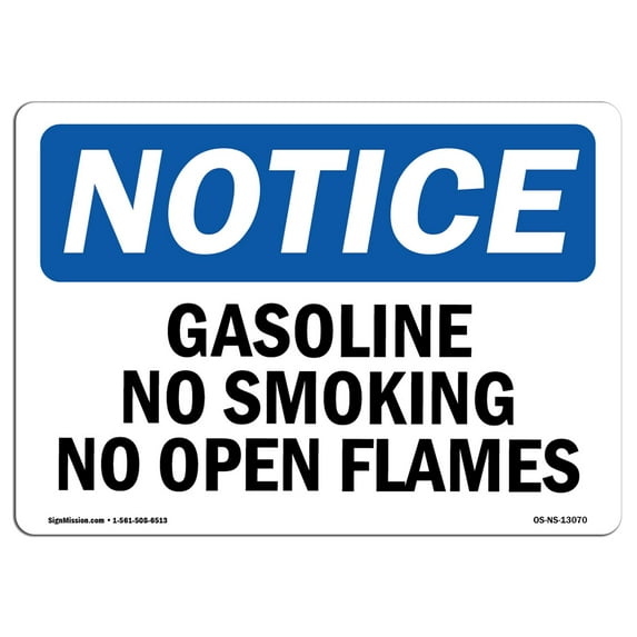 OSHA Notice Sign - Gasoline No Smoking No Open Flames | Plastic Sign | Protect Your Business, Construction Site, Warehouse & Shop Area | Made in the USA
