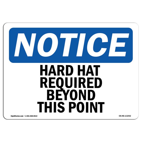 OSHA Notice Sign - Hard Hat Required Beyond This Point | Plastic Sign | Protect Your Business, Construction Site, Warehouse & Shop Area |  Made in the USA