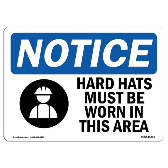 OSHA Notice Sign - Hard Hats Must Be Worn In This Area Sign With Symbol | Decal | Protect Your Business, Work Site | Made in the USA