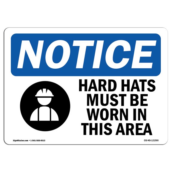 OSHA Notice Sign - Hard Hats Must Be Worn In This Area Sign With Symbol | Decal | Protect Your Business, Work Site |  Made in the USA