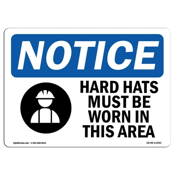 OSHA Notice Sign - Hard Hats Must Be Worn In This Area Sign With Symbol | Decal | Protect Your Business, Work Site | Made in the USA