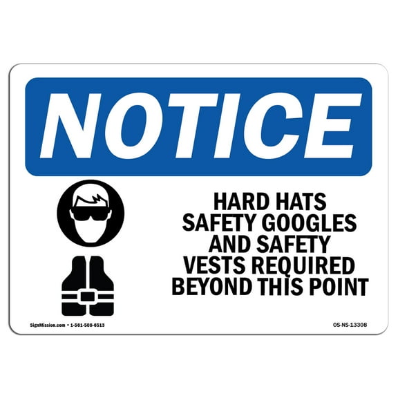 OSHA Notice Sign - Hard Hats Safety Goggles And Sign With Symbol | Decal | Protect Your Business Construction Site |  Made in the USA