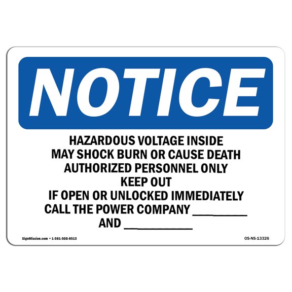 OSHA Notice Sign - Hazardous Voltage Inside May Shock Burn | Decal | Protect Your Business, Construction Site | Made in the USA