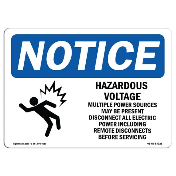 OSHA Notice Sign - Hazardous Voltage Multiple Power | Plastic Sign | Protect Your Business, Construction Site, Warehouse & Shop Area |  Made in the USA