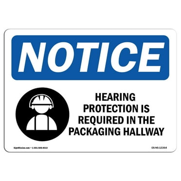 OSHA Notice Sign - Hearing Protection Is Required Sign With Symbol | Decal | Protect Your Business, Construction Site |  Made in the USA