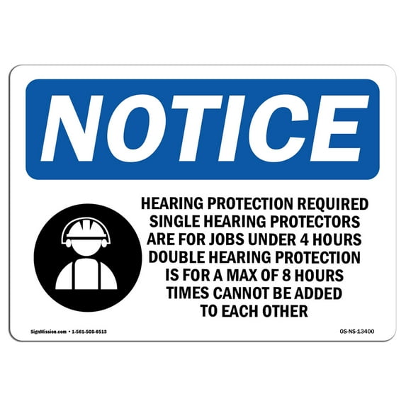 OSHA Notice Sign - Hearing Protection Required | Plastic Sign | Protect Your Business, Construction Site, Warehouse & Shop Area | Made in the USA