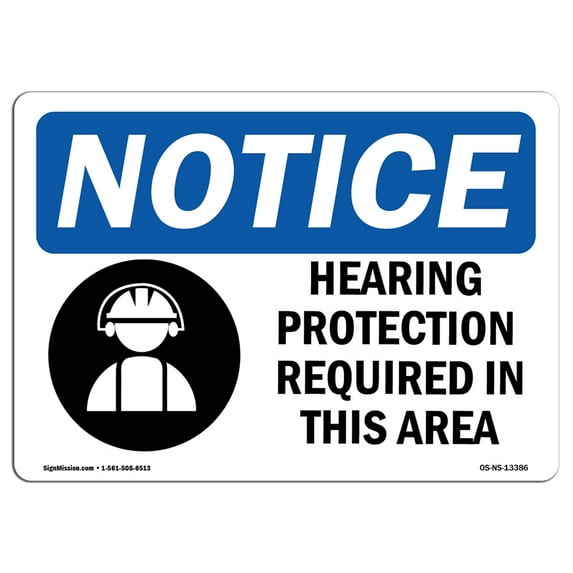 OSHA Notice Sign - Hearing Protection Required Sign With Symbol | Decal | Protect Your Business, Construction Site | Made in the USA