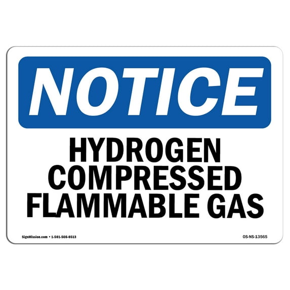 OSHA Notice Sign - Hydrogen Compressed Flammable Gas | Plastic Sign | Protect Your Business, Construction Site, Warehouse & Shop Area | Made in the USA