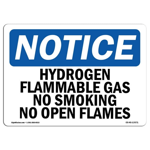 OSHA Notice Sign - Hydrogen Flammable Gas No Smoking No Open Flames | Decal | Protect Your Business, Construction Site | Made in the USA