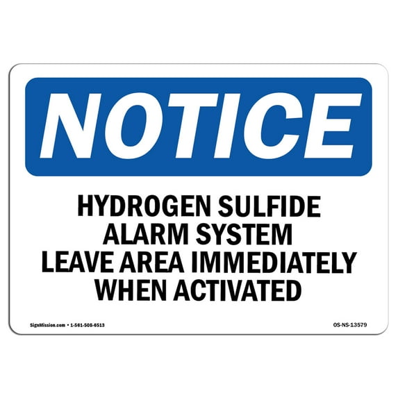 OSHA Notice Sign - Hydrogen Sulfide Alarm System Leave Area | Plastic Sign | Protect Your Business, Work Site, Warehouse & Shop Area | Made in the USA