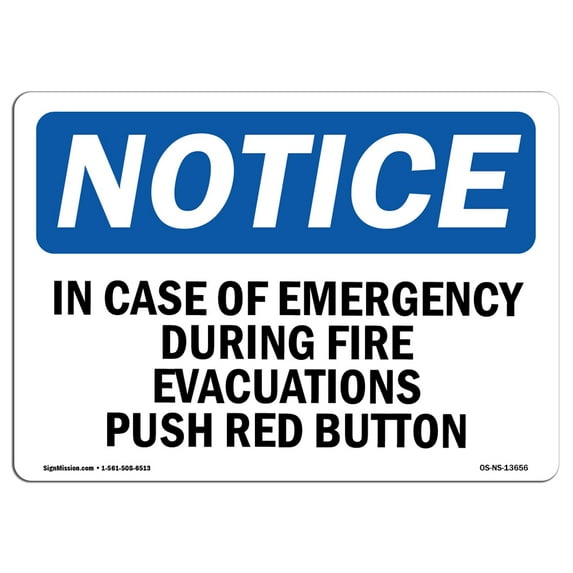 OSHA Notice Sign - In Case Of Emergency During Fire Evacuations | Decal | Protect Your Business, Construction Site | Made in the USA