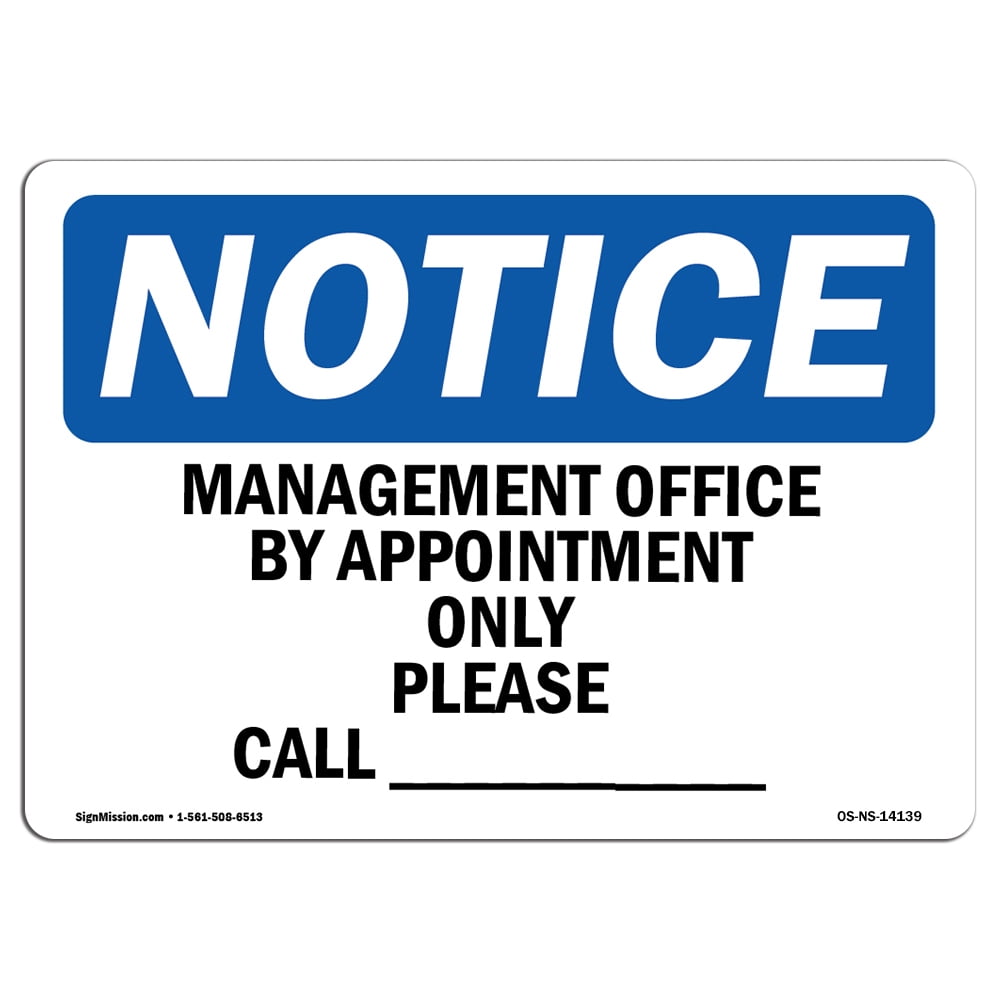 OSHA Notice Sign - Manager's Office By Appointment Only Please ...