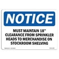 thumbnail image 1 of OSHA Notice Sign - Must Maintain 18 Clearance From Sprinkler | Decal | Protect Your Business, Construction Site |  Made in the USA, 1 of 4