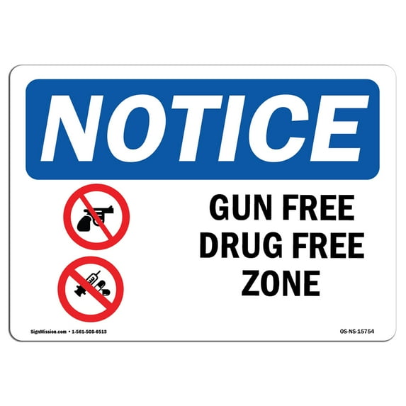 OSHA Notice Sign - NOTICE Gun Free Drug Free Zone | Plastic Sign | Protect Your Business, Construction Site, Warehouse & Shop Area | Made in the USA