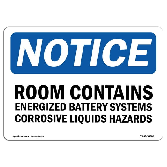 OSHA Notice Sign - NOTICE Room Contains Energized Battery Systems | Decal | Protect Your Business, Construction Site |  Made in the USA