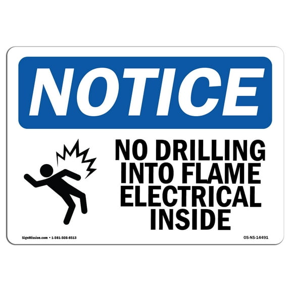 OSHA Notice Sign - No Drilling Into Frame Electrical Sign With Symbol | Decal | Protect Your Business, Work Site |  Made in the USA