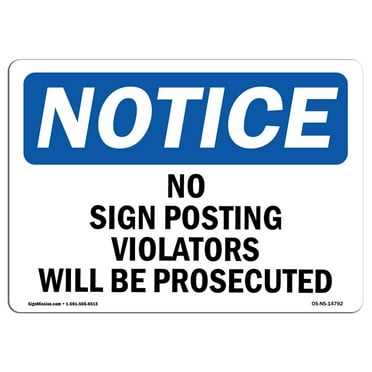 OSHA Notice Sign - No | Plastic Sign | Protect Your Business, Construction Site, Warehouse & Shop Area |  Made in the USA