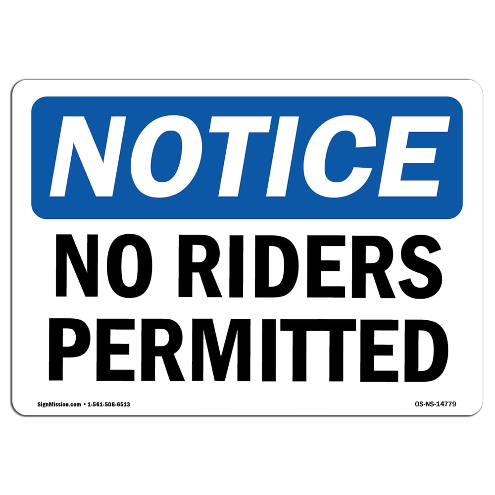 OSHA Notice Sign - No Riders Permitted | Plastic Sign | Protect Your ...