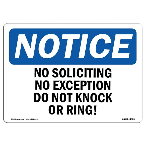 OSHA Notice Sign - No Soliciting No Exceptions Do Not Knock Or Ring! | Plastic Sign | Protect Your Business, Work Site, Warehouse | Made in the USA