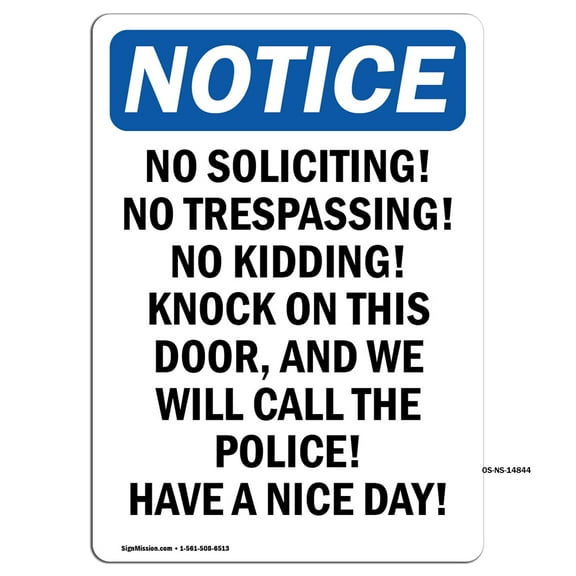 OSHA Notice Sign - No Soliciting! No Trespassing! | Decal | Protect Your Business, Construction Site, Warehouse | Made in the USA