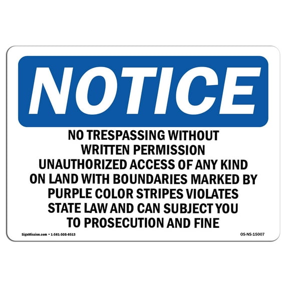 OSHA Notice Sign - No Trespassing Without Written Permission | Decal | Protect Your Business, Construction Site | Made in the USA
