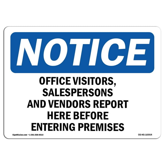 OSHA Notice Sign - Office Visitors Salespersons And Vendors | Decal | Protect Your Business Construction Site | Made in the USA