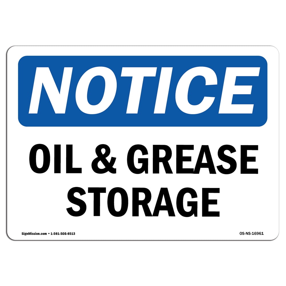 OSHA Notice Sign - Oil And Grease Storage | Plastic Sign | Protect Your ...