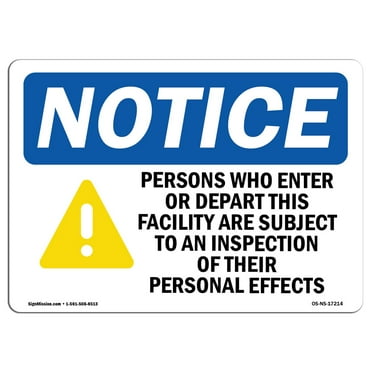 OSHA Notice Sign - Persons Who Enter Or Depart | Plastic Sign | Protect Your Business, Construction Site, Warehouse & Shop Area |  Made in the USA