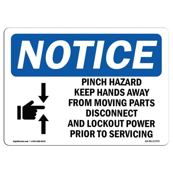 OSHA Notice Sign - Pinch Hazard Keep Hands Away Sign With Symbol | Decal | Protect Your Business, Construction Site | Made in the USA