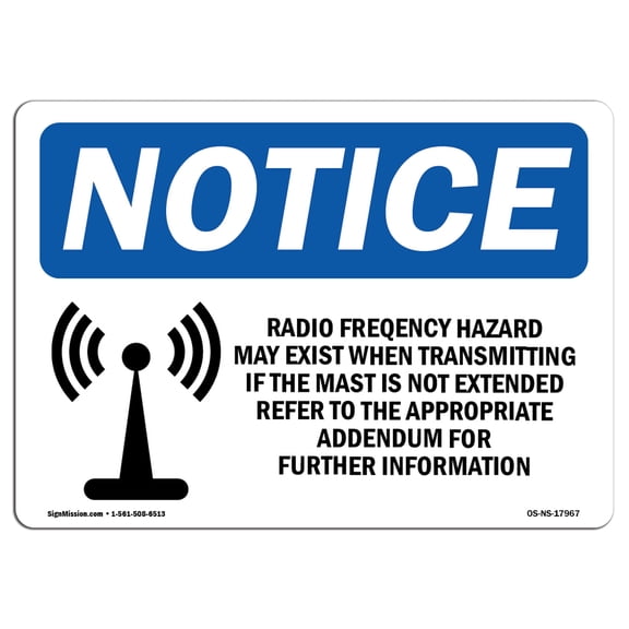 OSHA Notice Sign - Radio Frequency Hazard May Exist Sign With Symbol | Decal | Protect Your Business, Construction Site |  Made in the USA